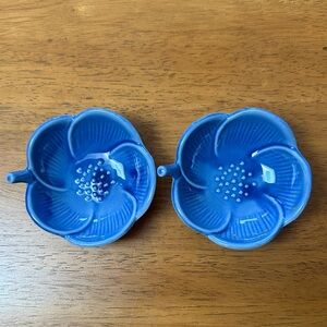 Japanese Blue Floral Ceramic Dish Set. Very Small. Tea, Nuts, Soy Sauce. EUC